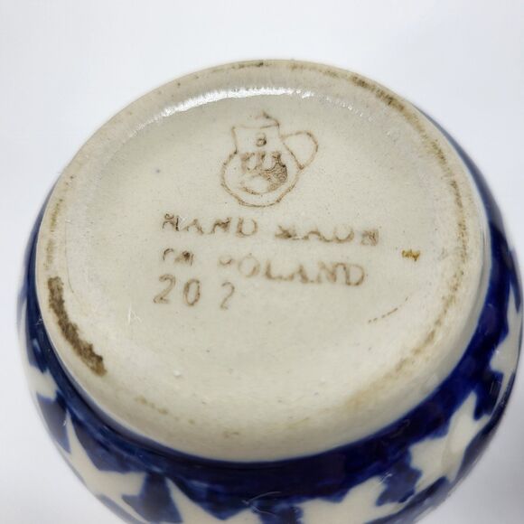 Boleslawiec Polish Pottery Stars & Blue Dot Design Small Creamer Set with Spoon - Picture 10 of 14